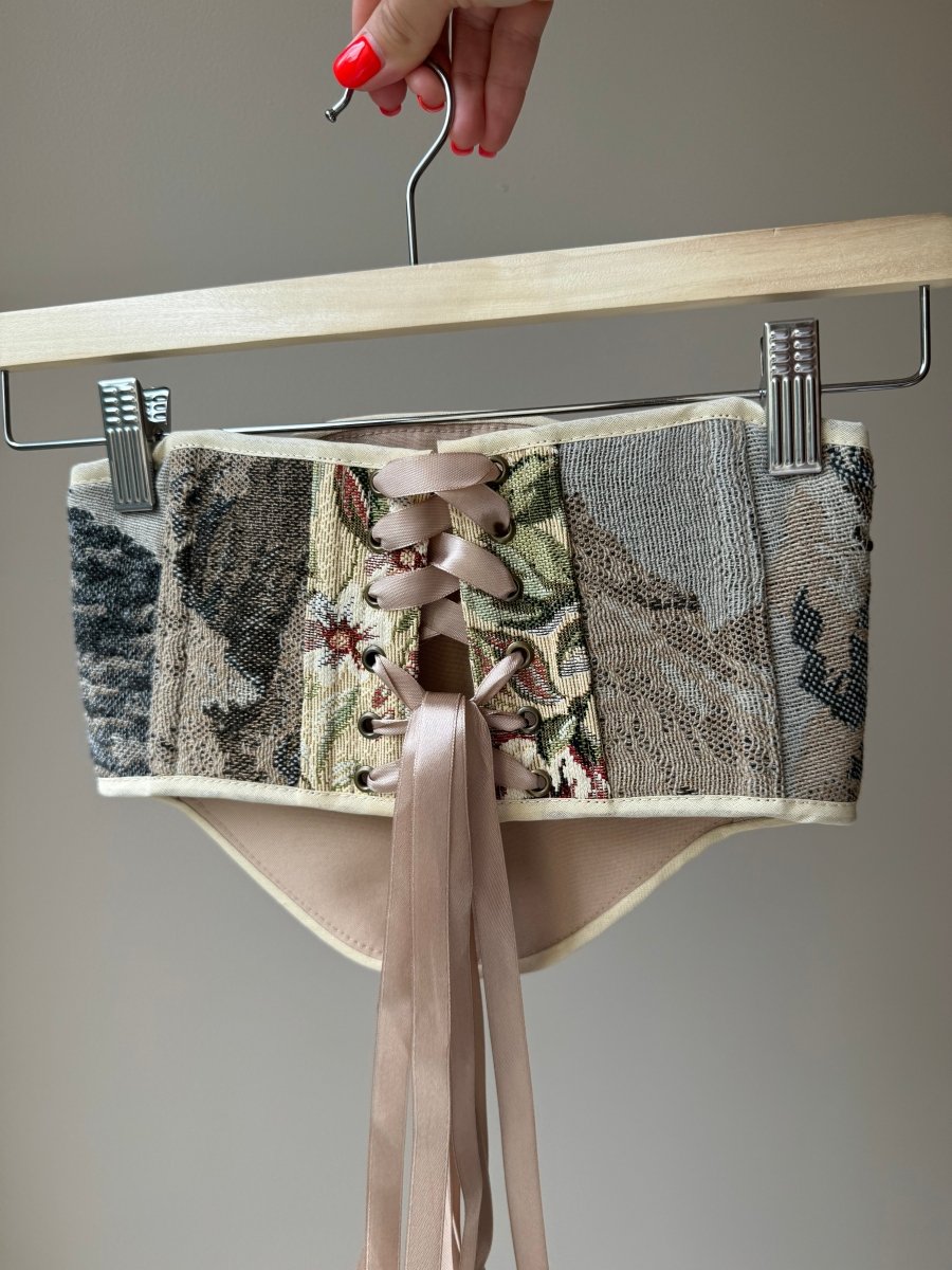 Vintage Tapestry Back Lace - up Corset Belt, "Stone House” pattern - Stashe