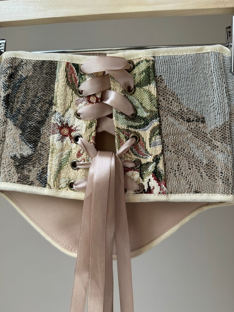 Vintage Tapestry Back Lace - up Corset Belt, "Stone House” pattern - Stashe