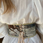 Vintage Tapestry Back Lace - up Corset Belt, "Winter Forest” Pattern - Stashe