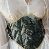 Vintage Tapestry Back Lace - up Corset Belt, "Winter Forest” Pattern - Stashe