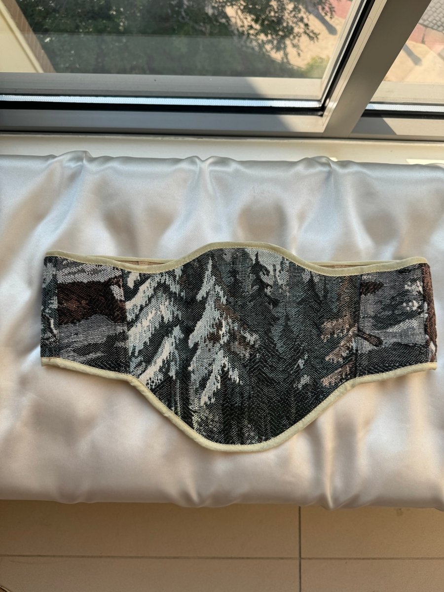 Vintage Tapestry Back Lace - up Corset Belt, "Winter Forest” Pattern - Stashe