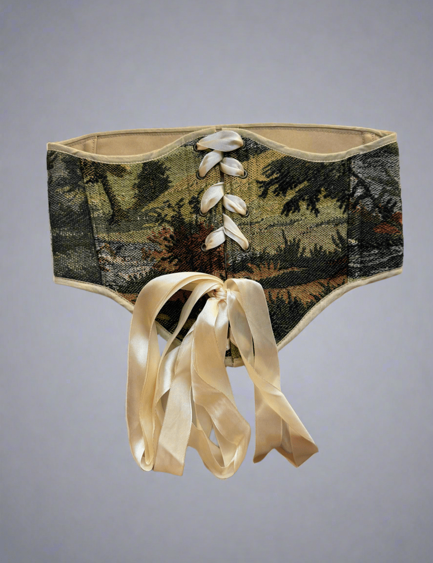 Vintage Tapestry Front Lace - up Corset Belt, “Brushline” - Stashe
