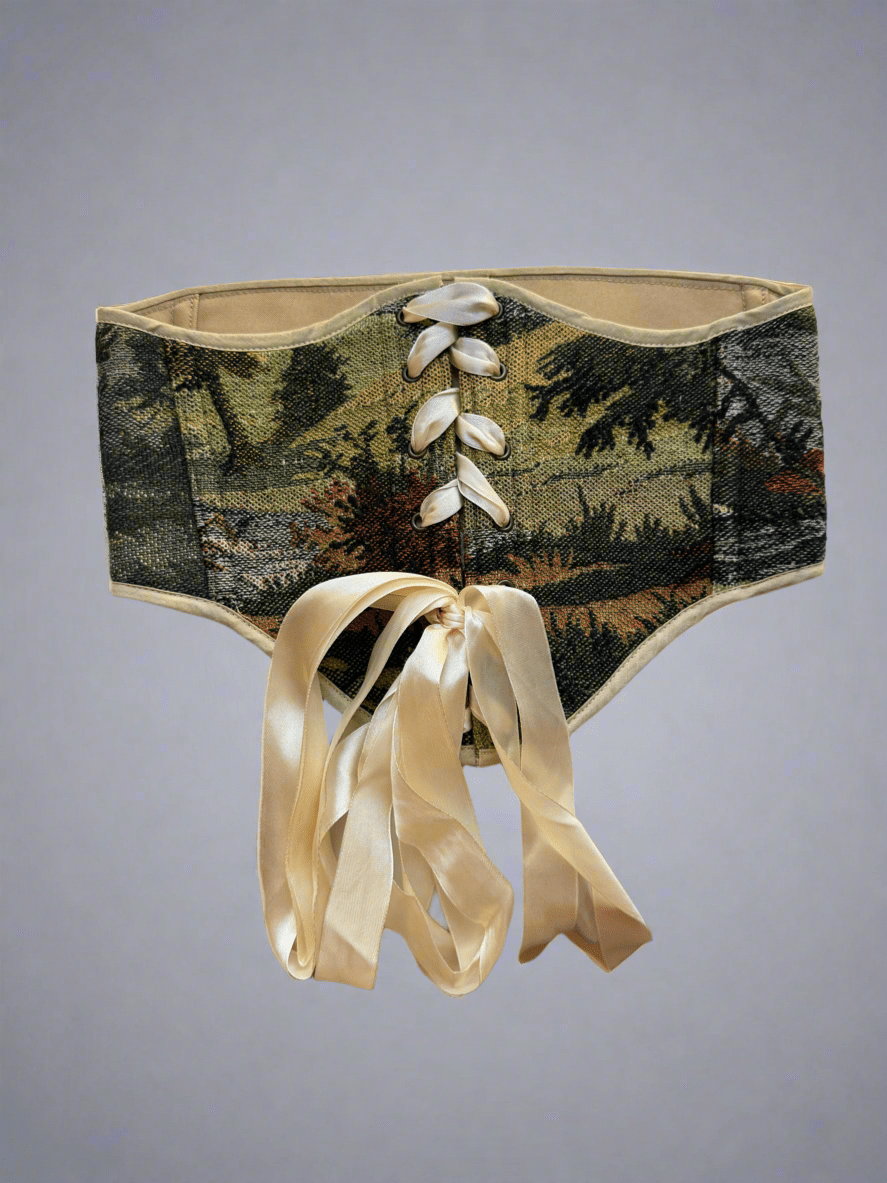 Vintage Tapestry Front Lace - up Corset Belt, “Brushline” - Stashe