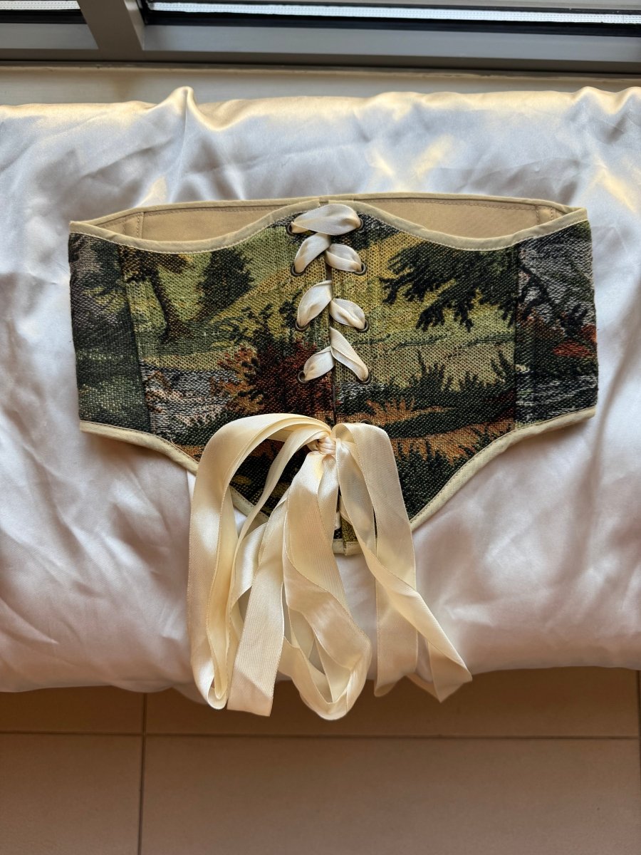 Vintage Tapestry Front Lace - up Corset Belt, “Brushline” - Stashe