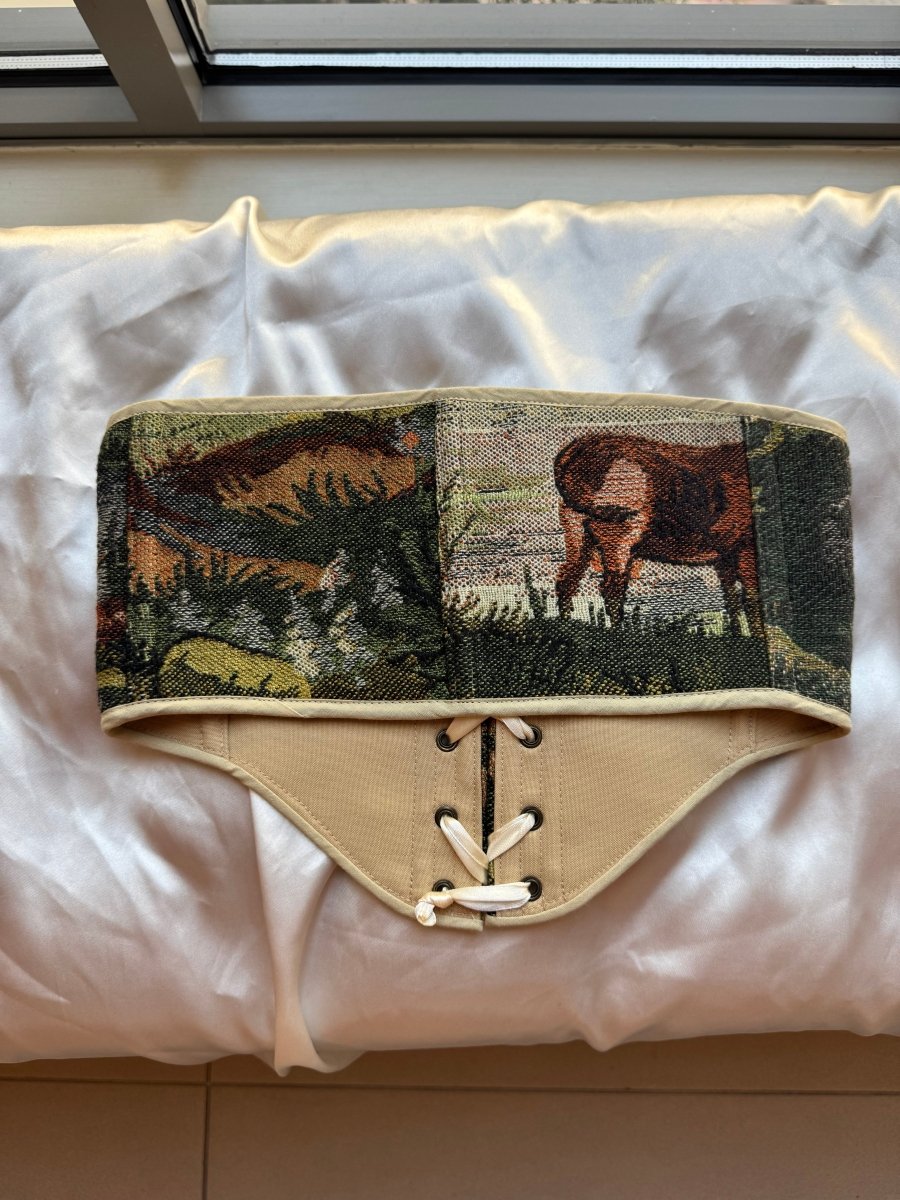 Vintage Tapestry Front Lace - up Corset Belt, “Brushline” - Stashe