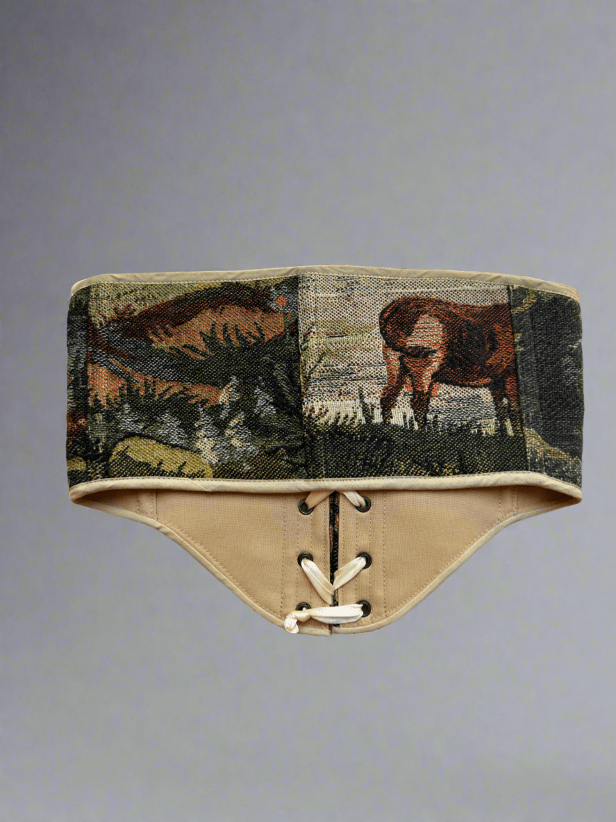 Vintage Tapestry Front Lace - up Corset Belt, “Brushline” - Stashe