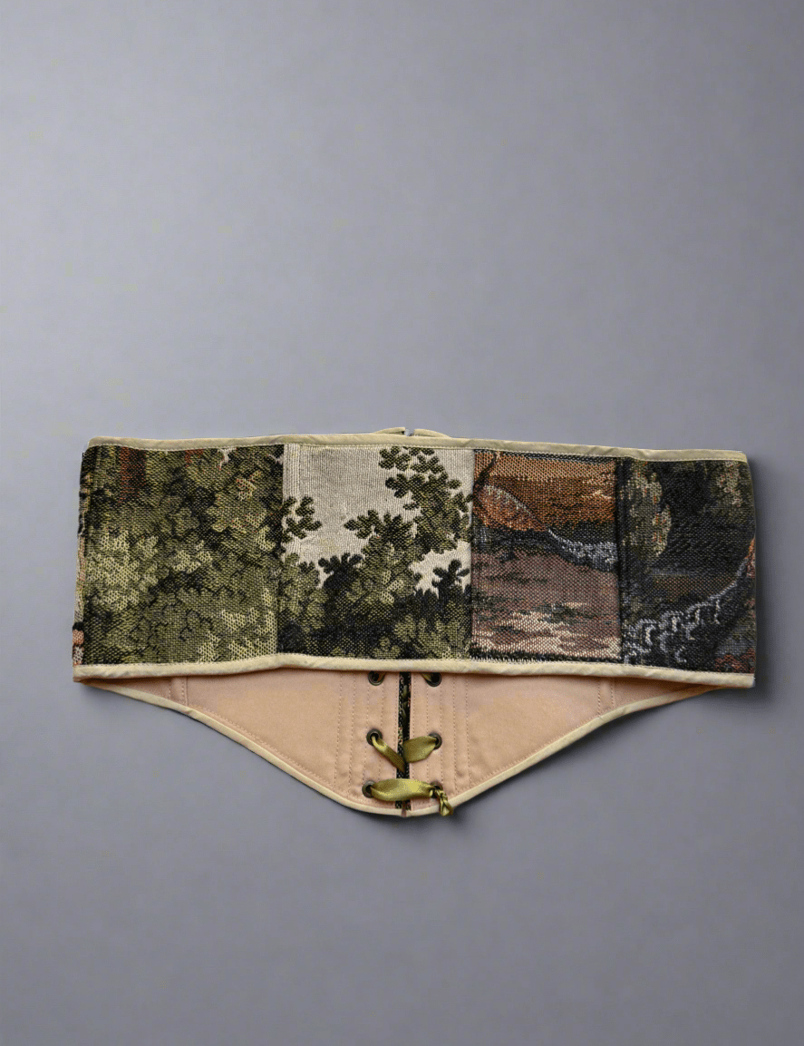 Vintage Tapestry Front Lace - up Corset Belt, "Camwood” - Stashe