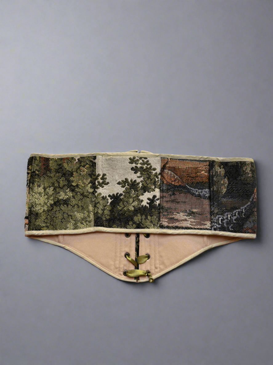 Vintage Tapestry Front Lace - up Corset Belt, "Camwood” - Stashe