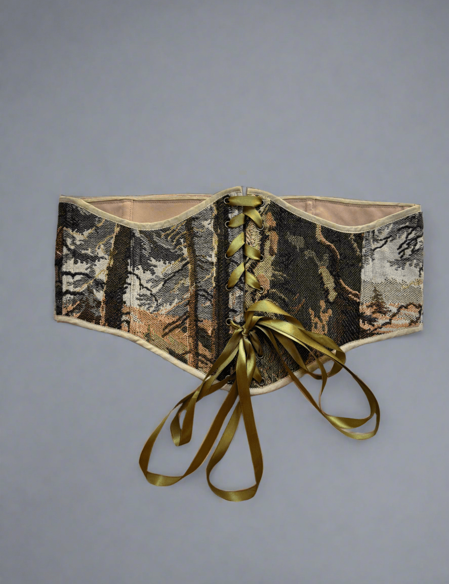 Vintage Tapestry Front Lace - up Corset Belt, "Camwood” - Stashe