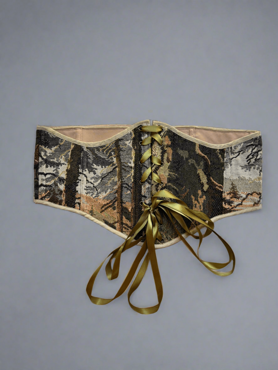 Vintage Tapestry Front Lace - up Corset Belt, "Camwood” - Stashe