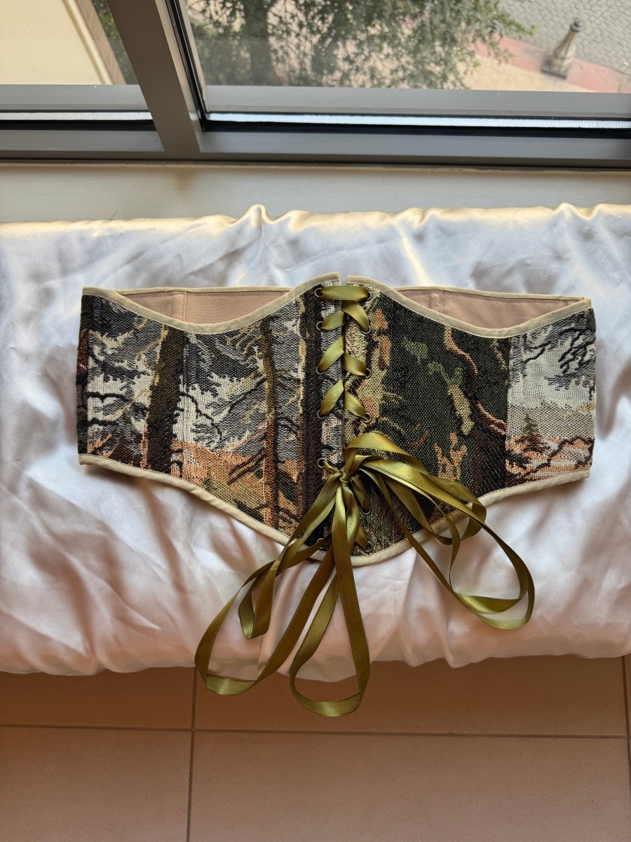 Vintage Tapestry Front Lace - up Corset Belt, "Camwood” - Stashe