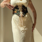 Vintage Tapestry Front Lace - up Corset Belt, “Forest Hares” pattern - Stashe