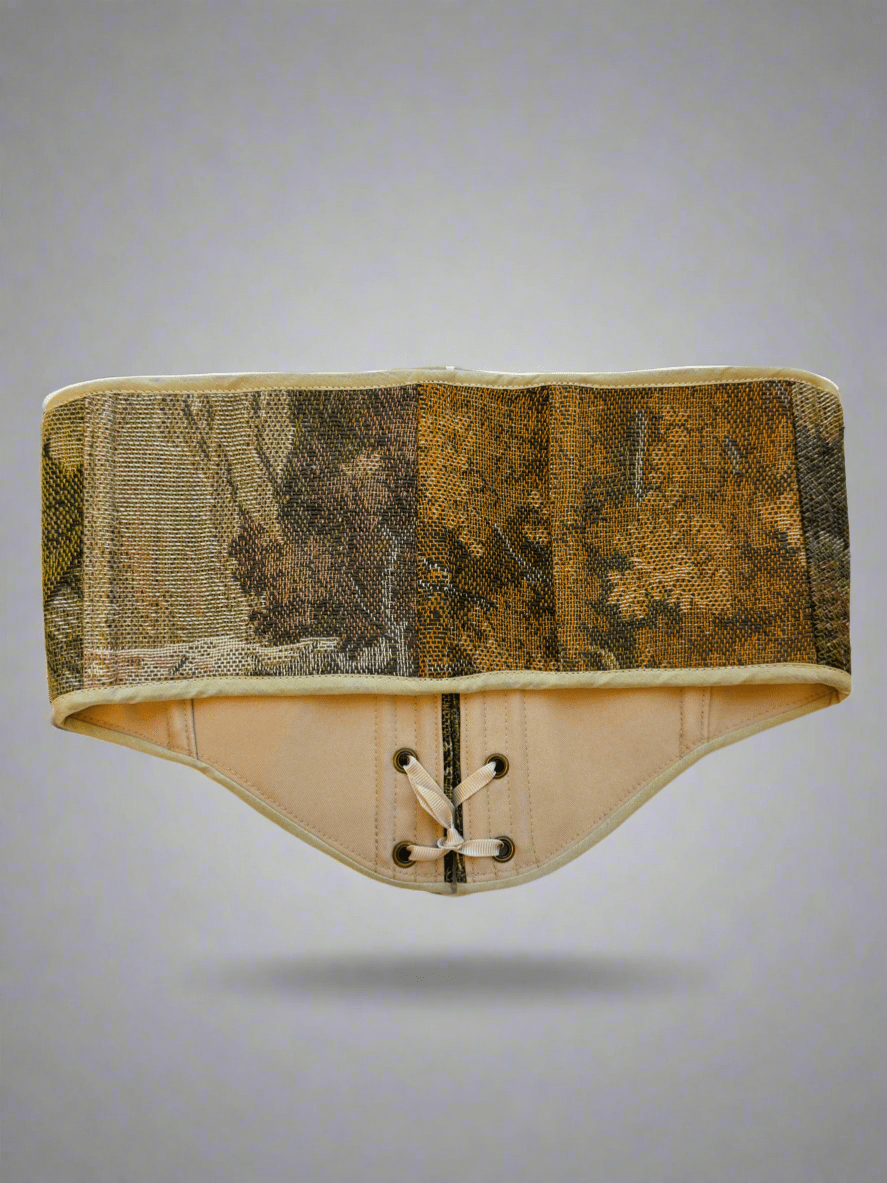 Vintage Tapestry Front Lace - up Corset Belt, “Forest Haven” pattern - Stashe