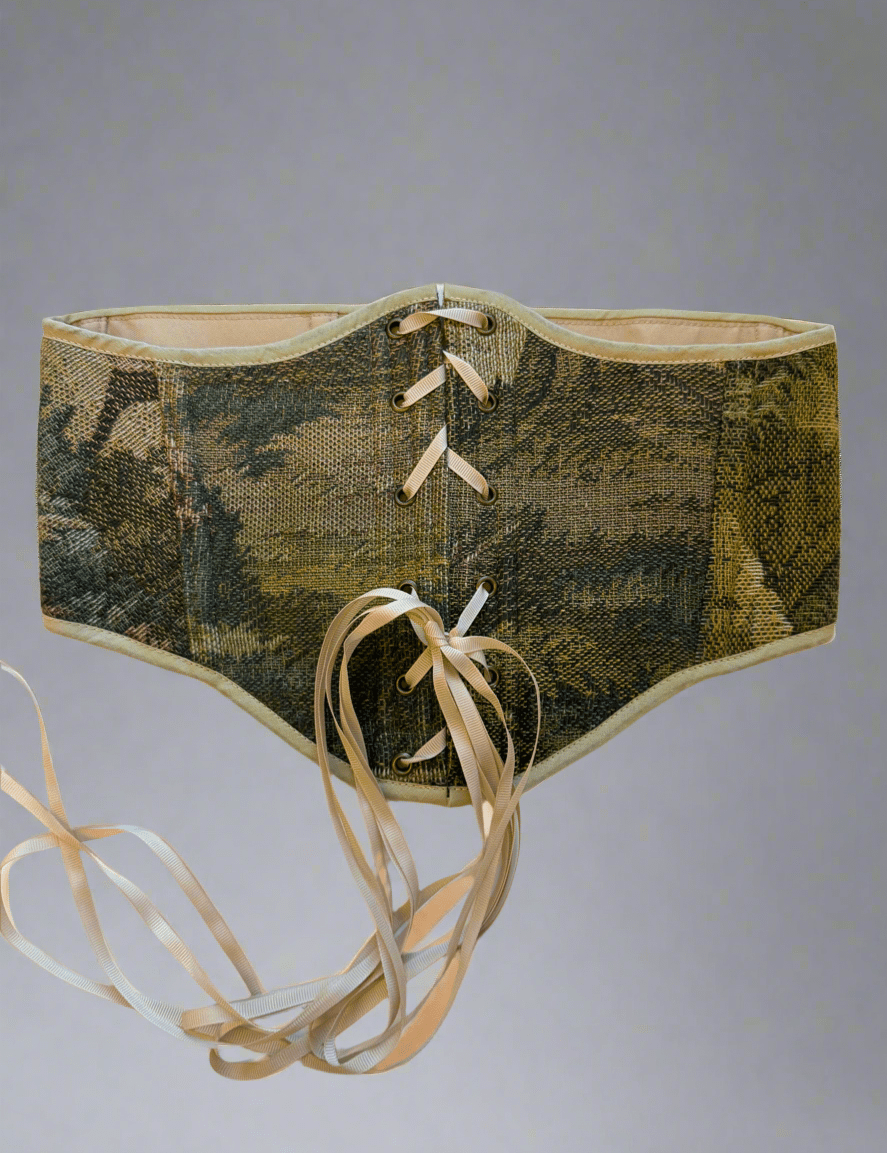 Vintage Tapestry Front Lace - up Corset Belt, “Forest Haven” pattern - Stashe