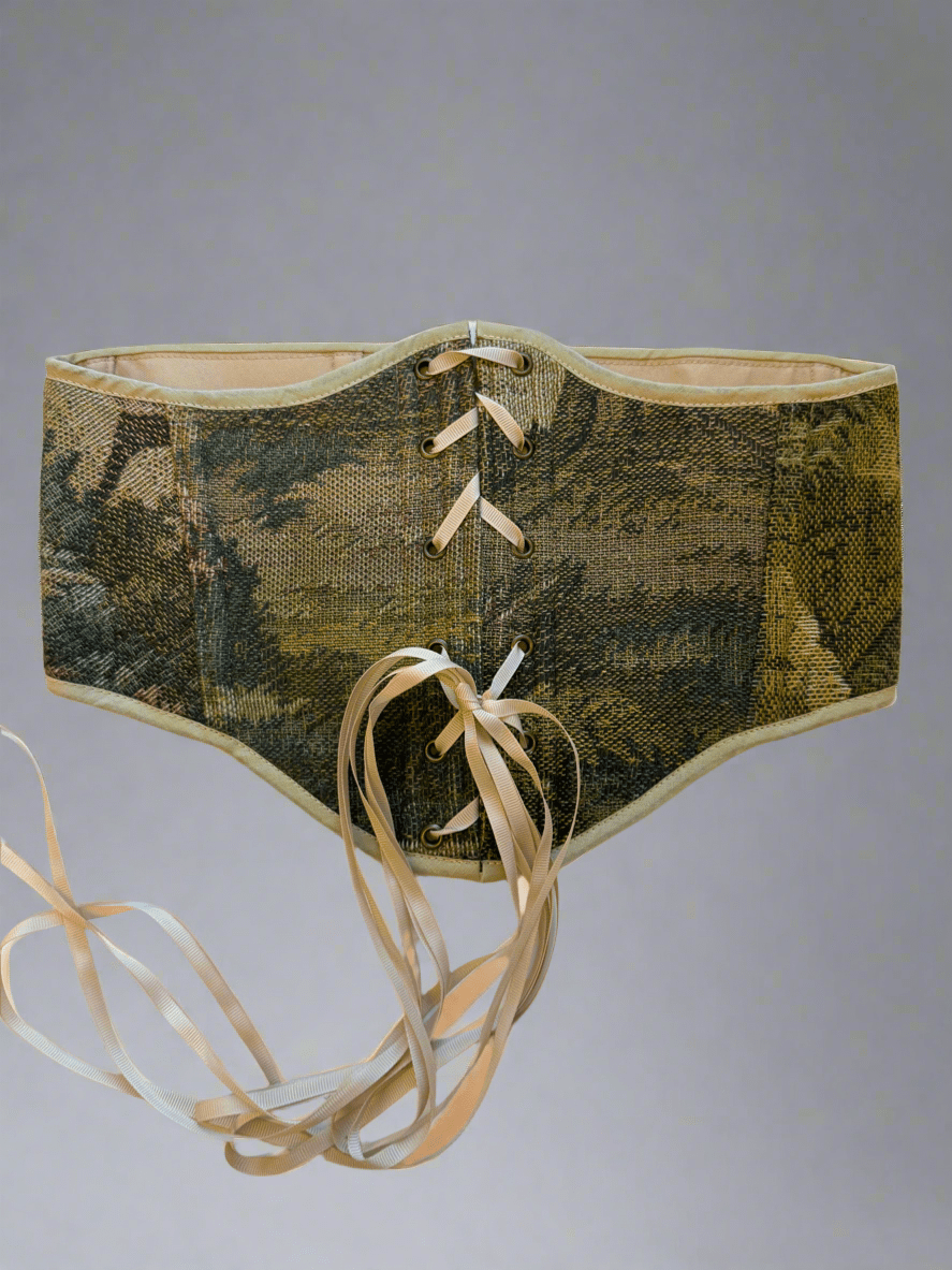 Vintage Tapestry Front Lace - up Corset Belt, “Forest Haven” pattern - Stashe