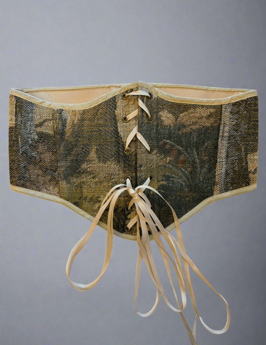 Vintage Tapestry Front Lace - up Corset Belt, “Mossy Vale” pattern - Stashe