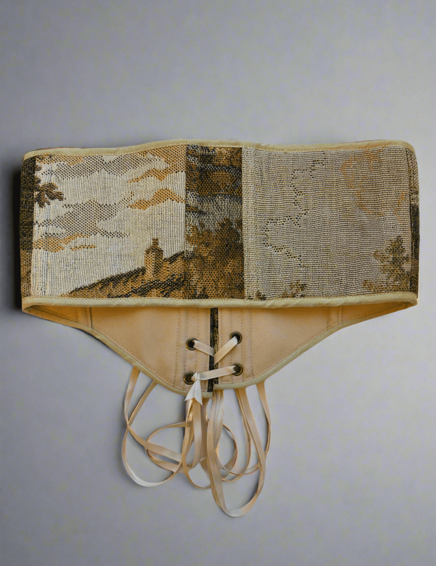 Vintage Tapestry Front Lace - up Corset Belt, “Mossy Vale” pattern - Stashe