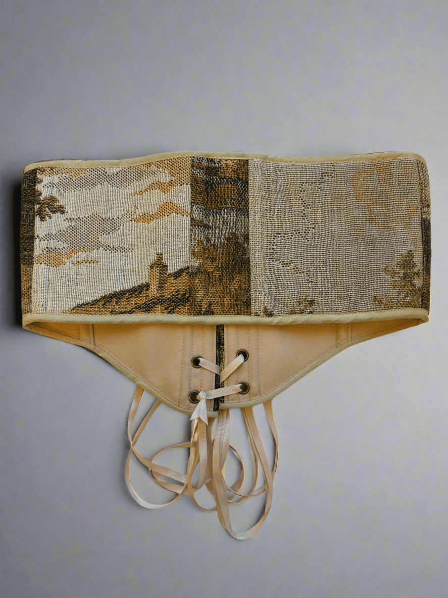 Vintage Tapestry Front Lace - up Corset Belt, “Mossy Vale” pattern - Stashe