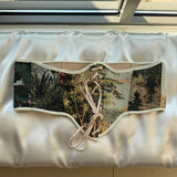 Vintage Tapestry Front Lace - up Corset Belt, "Sunlight in Wilderness” Pattern - Stashe