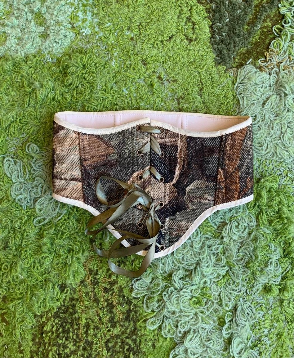 Vintage Tapestry Lace - up Corset Belt, “Forest” pattern - Stashe