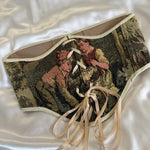 Vintage Tapestry Lace - up Corset Belt, “Girl and Boy on a Lawn” pattern - Stashe