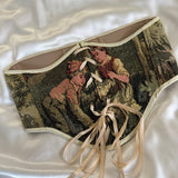 Vintage Tapestry Lace - up Corset Belt, “Girl and Boy on a Lawn” pattern - Stashe