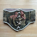 Vintage Tapestry Lace - up Corset Belt, “Girl and Boy on a Lawn” pattern - Stashe
