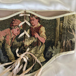 Vintage Tapestry Lace - up Corset Belt, “Girl and Boy on a Lawn” pattern - Stashe
