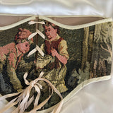 Vintage Tapestry Lace - up Corset Belt, “Girl and Boy on a Lawn” pattern - Stashe