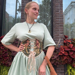 Vintage Tapestry Lace - up Corset Belt, “Girl and Boy on a Lawn” pattern - Stashe