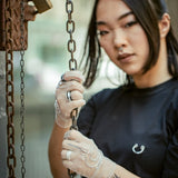 Bead Embroidered Tulle Gloves, "Moon" Print - Stashe