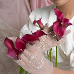 Bead Embroidered Tulle Gloves, "Moon" Print - Stashe