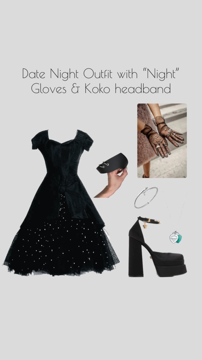 Bead Embroidered Tulle Gloves, "Night" Print - Stashe