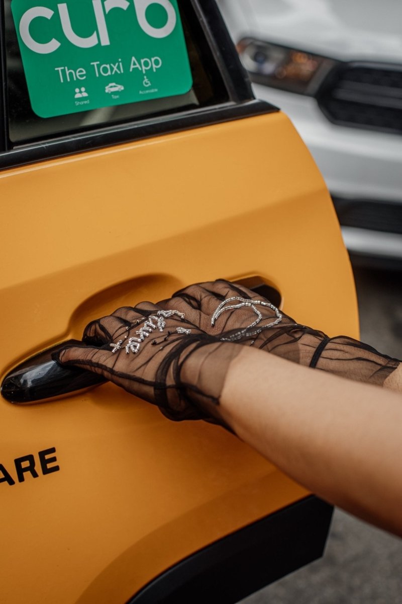 Bead Embroidered Tulle Gloves, "Night" Print - Stashe
