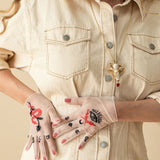 Embroidered Tulle Gloves, "Tarot" in White - Stashe