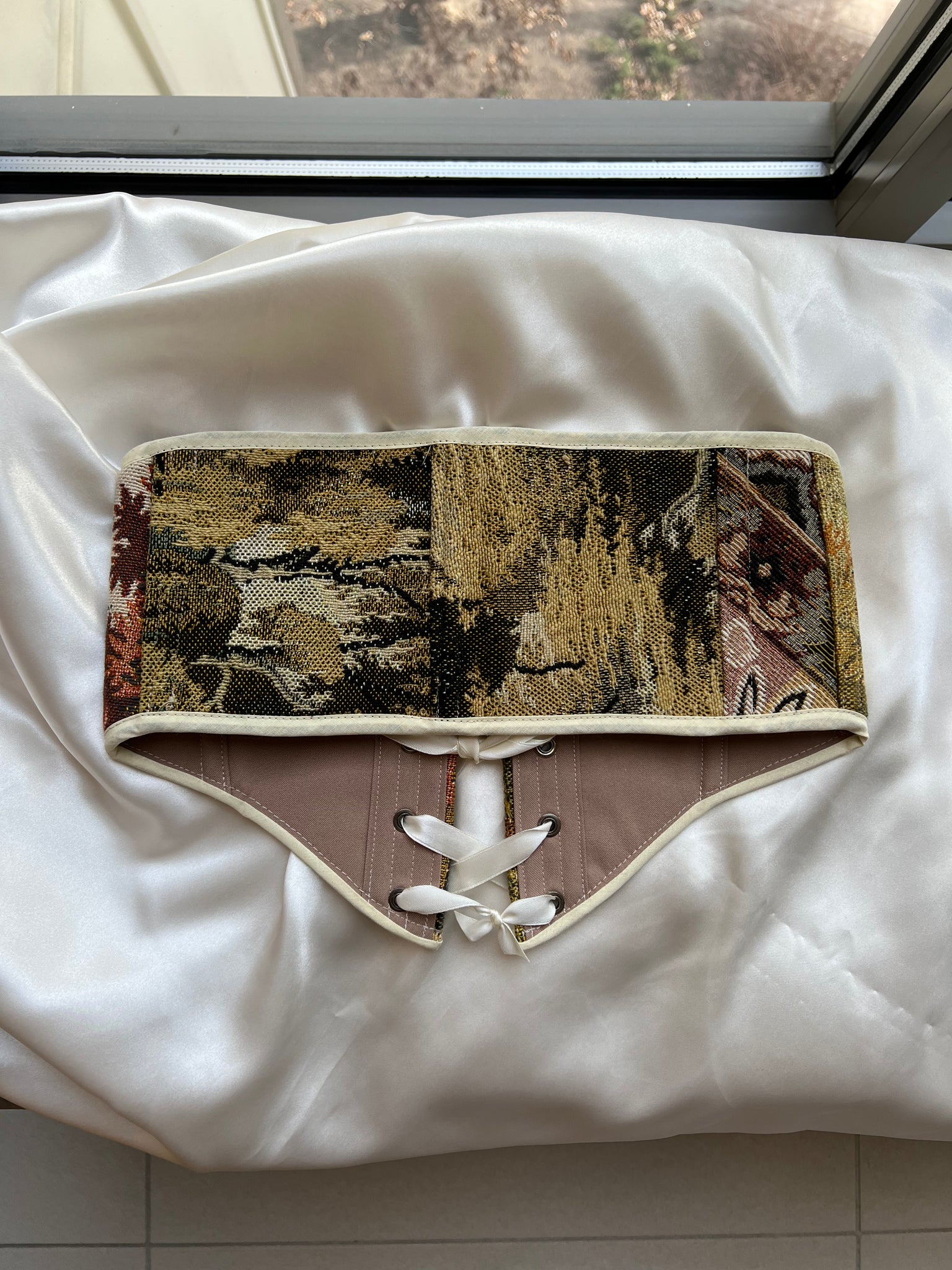 Vintage Tapestry Lace-up Corset Belt, "Forest Sunlight" pattern, Size XS-S (US 0-4)