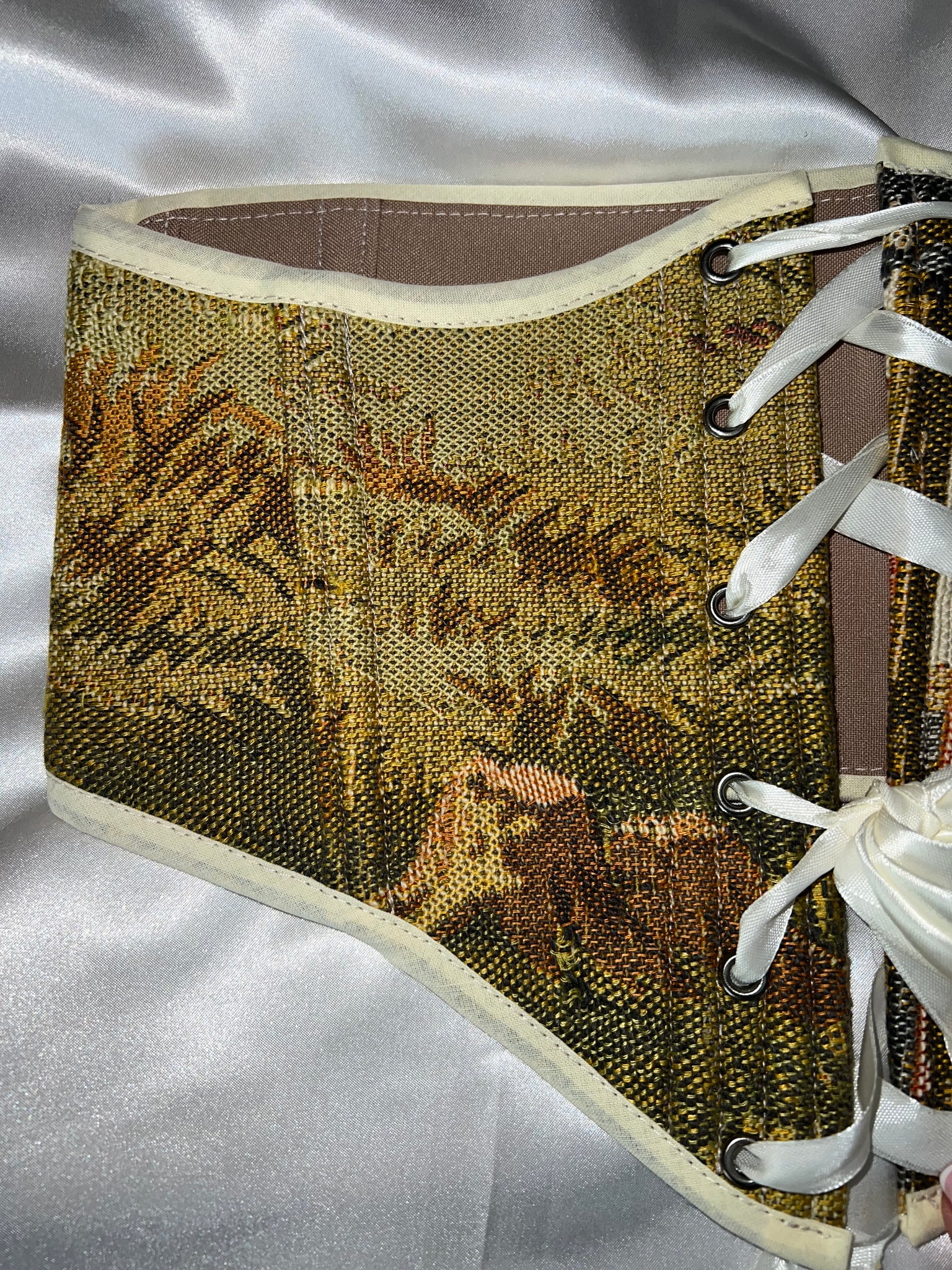 Vintage Tapestry Lace-up Corset Belt, "Forest Sunlight" pattern, Size XS-S (US 0-4)