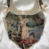 Lace-up Vintage Tapestry Corset Top, "Ladies on a Boat Ride” Pattern