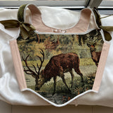 Lace-up Vintage Tapestry Corset Top, “Whitetail Deer at the Edge of a Forest Pond” Pattern