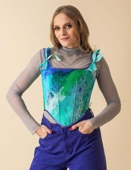 Lace - up Corset Top, Tie - Dye "Baltic" Print - Stashe