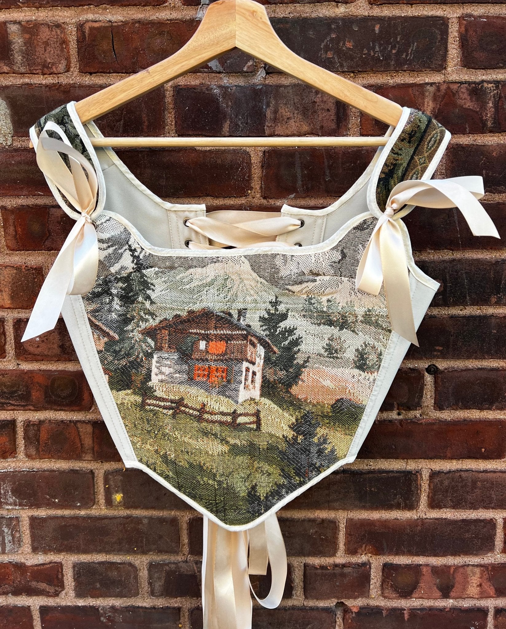 Small Cottage Tapestry Corset | Vintage Bustier Top | Stashe
