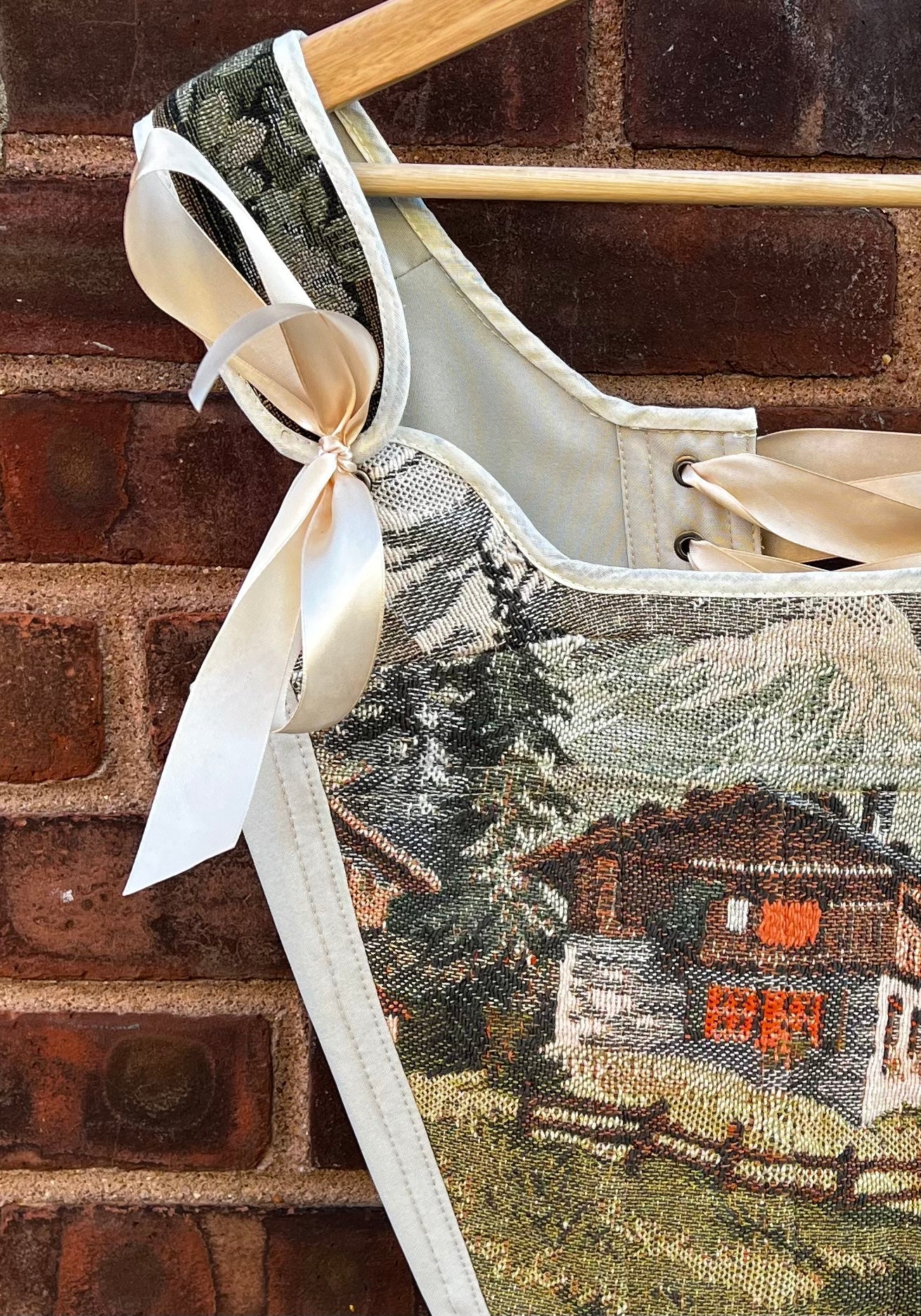Small Cottage Tapestry Corset, Vintage Bustier Top