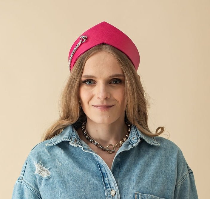 Pointed Tiara Headband with Massive Chain, Pink - Stashe