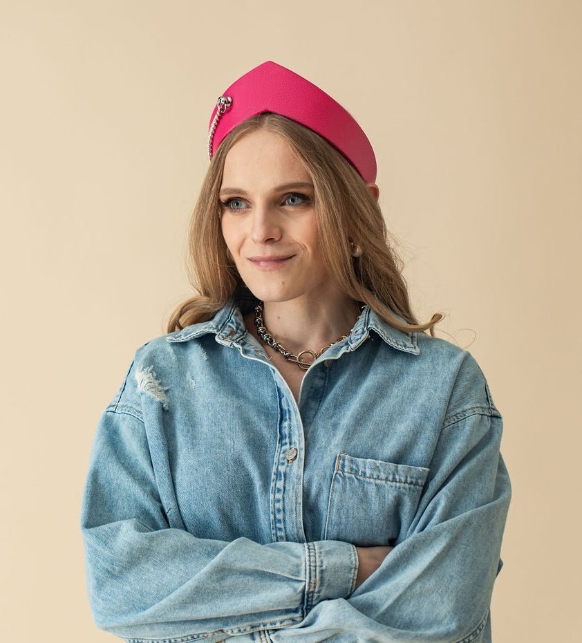 Pointed Tiara Headband with Massive Chain, Pink - Stashe