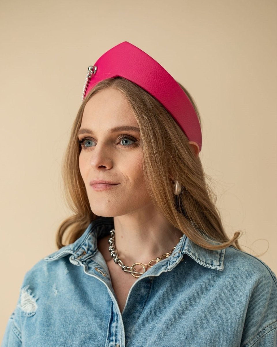 Pointed Tiara Headband with Massive Chain, Pink - Stashe