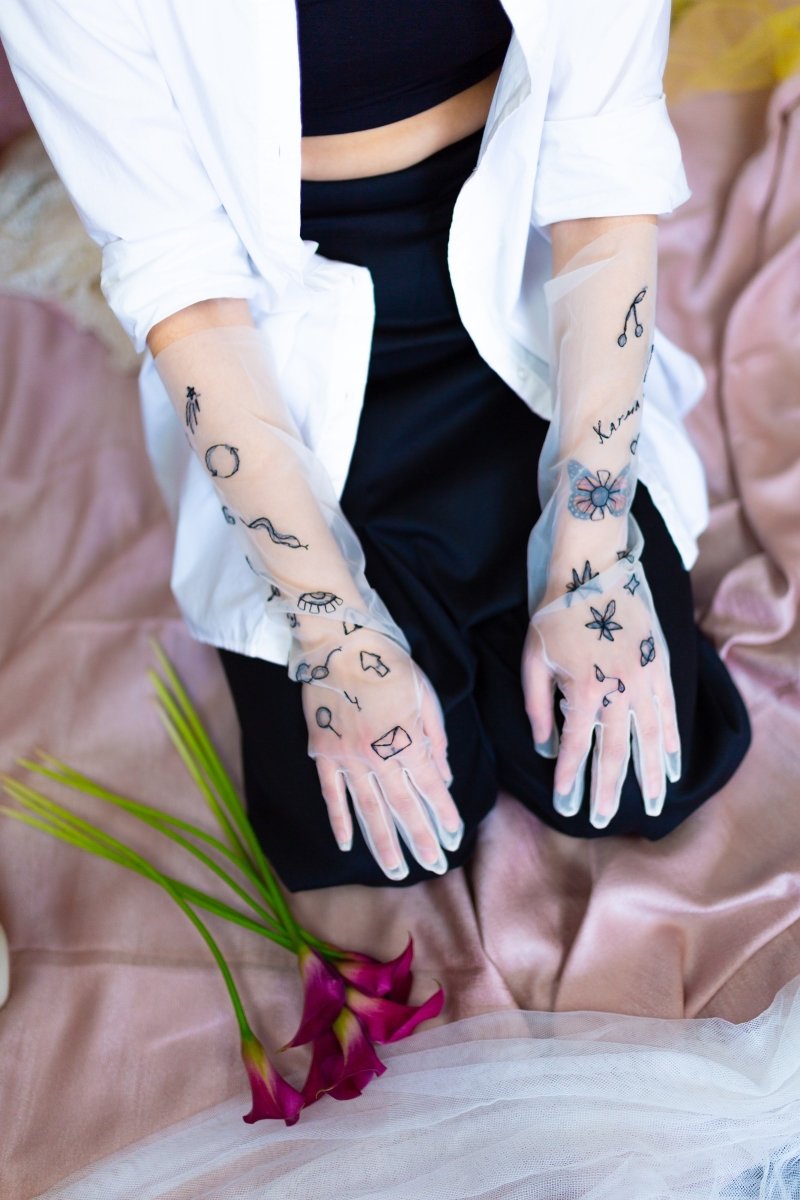 "Tattoo" Long Tulle Gloves - Stashe