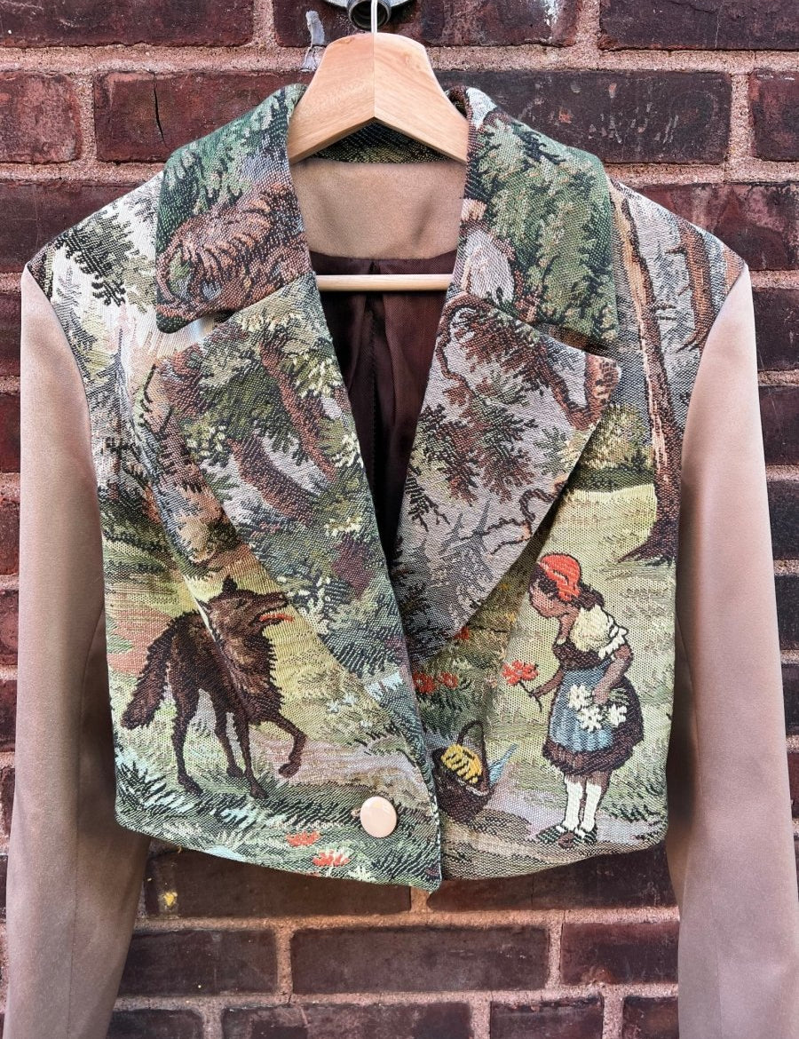 Vintage Tapestry Crop Jacket, "Red Riding Hood" Pattern - Stashe
